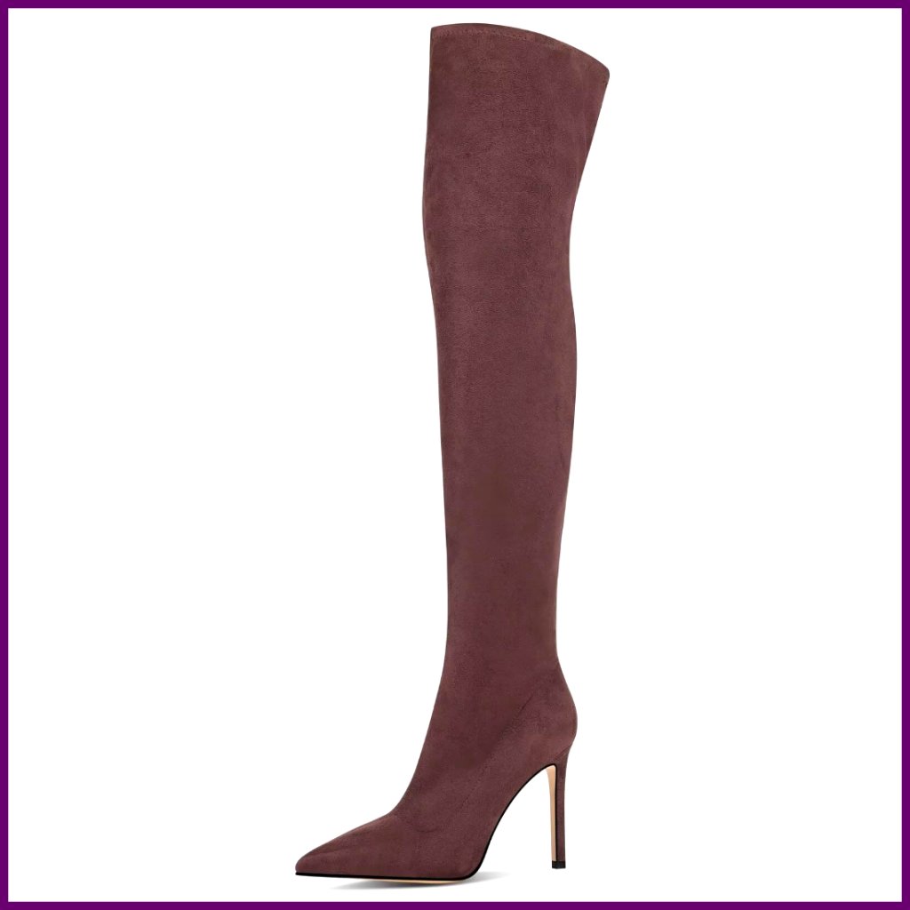 Women's Suede Over Knee Boots 4 Inch Heel Pointed Toe Stretch